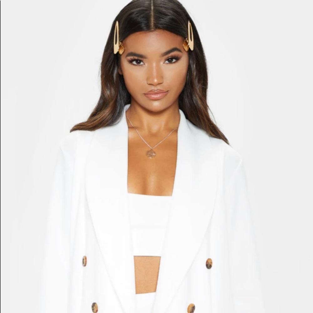 New White Oversized Button Detail Blazer